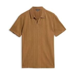New John Varvatos Zion Polo Sienna Brown Textured Organic Cotton Men's XS
